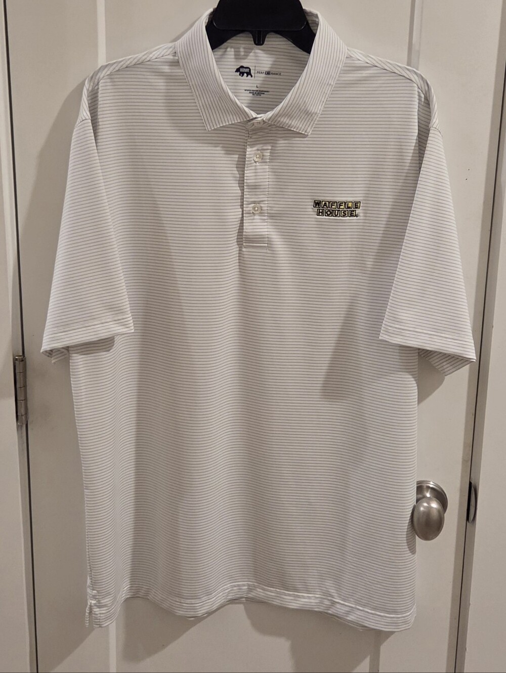 Onward Reserve Waffle House Performance Polo Shirt - White & Grey Stripe - Large